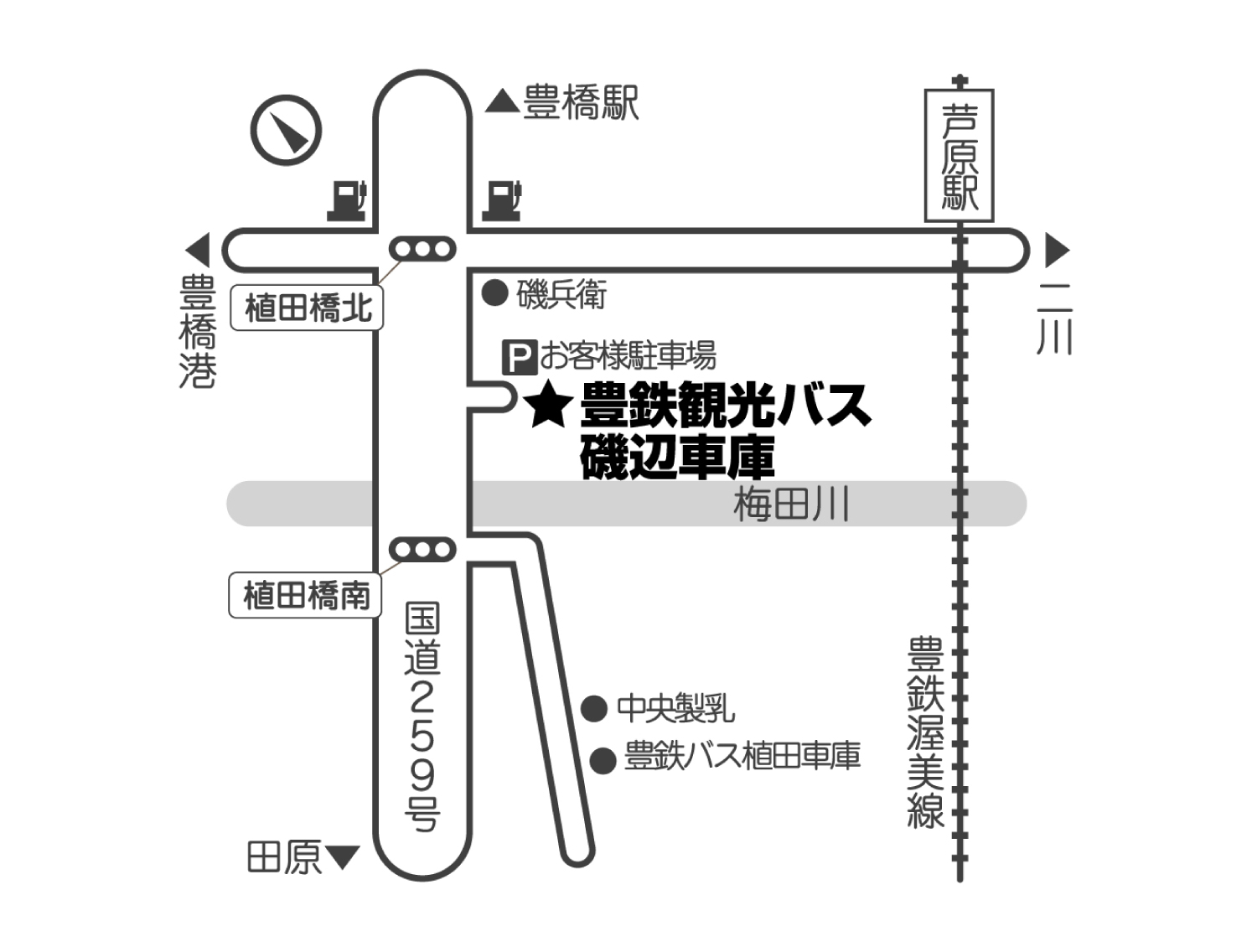 豊鉄観光バス磯辺車庫駐車場・バス乗り場マップ