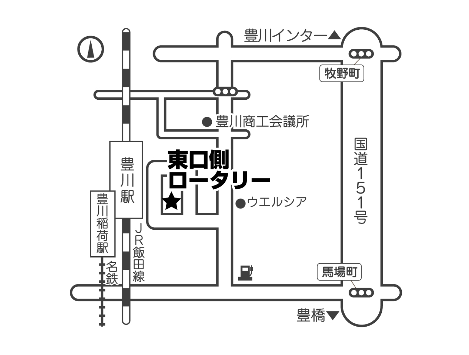 豊川駅東口（東口側ロータリー）バス乗り場マップ