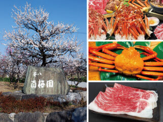 安八百梅園と焼きガニと近江牛の食べ放題！